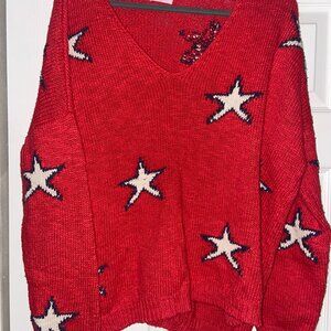 Pink Lily Red Oversized Off-the-Shoulder Sweater